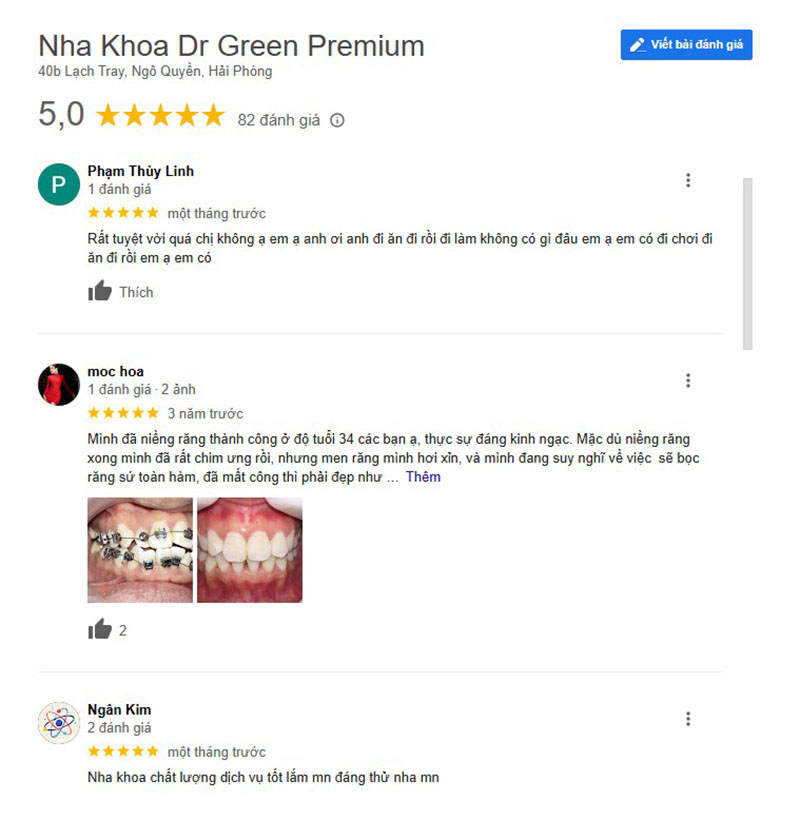 8 Nha khoa niềng răng Hải Phòng uy tín, tốt nhất Hầu hết người dùng đều hài lòng và feedback 5 sao cho chất lượng