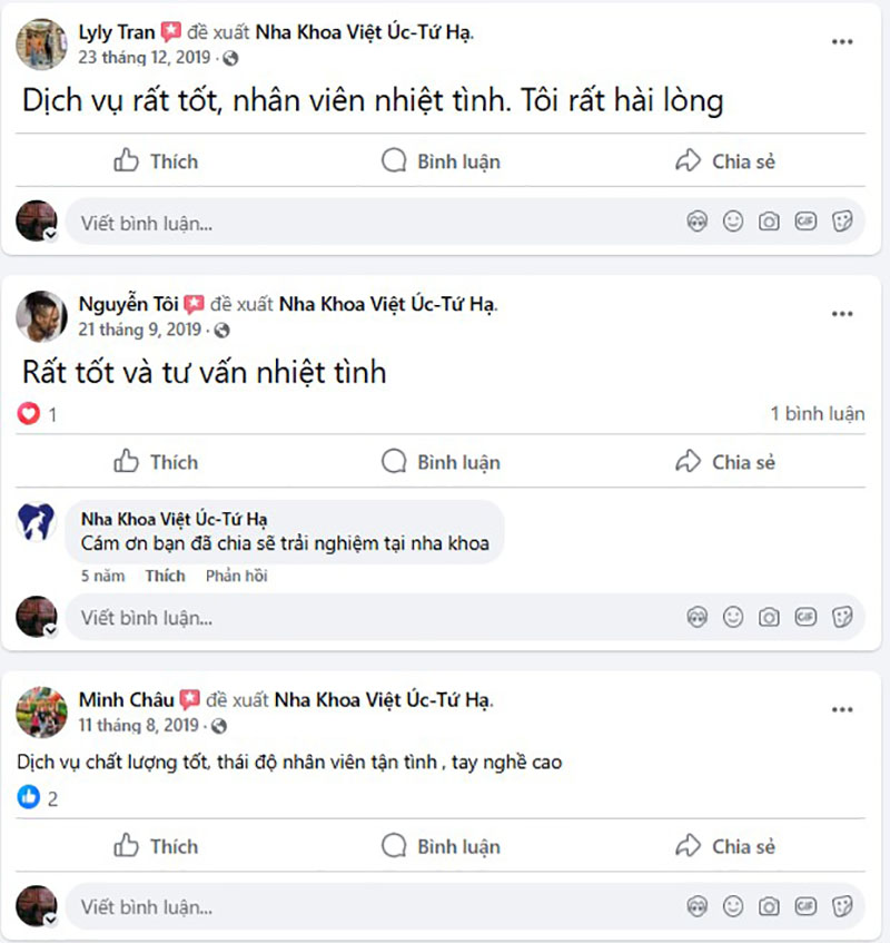 Tổng hợp các nha khoa niềng răng ở Huế đáng tin cậy nhất Những lời khen về chi nhánh Việt Úc tại Tứ Hạ trên mạng xã hội Facebook