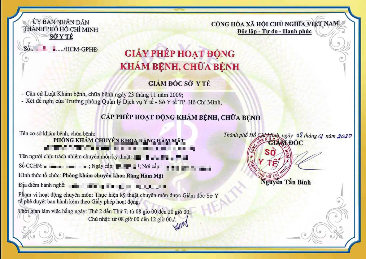 Giấy phép hoạt động đối với cơ sở kinh doanh nha khoa