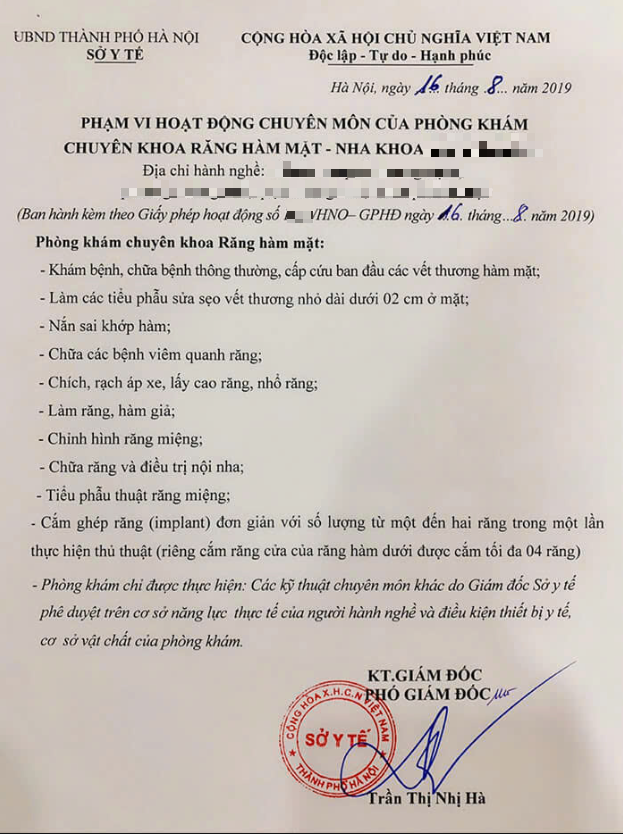 Chứng nhận phạm vi hoạt động chuyên môn của phòng khám
