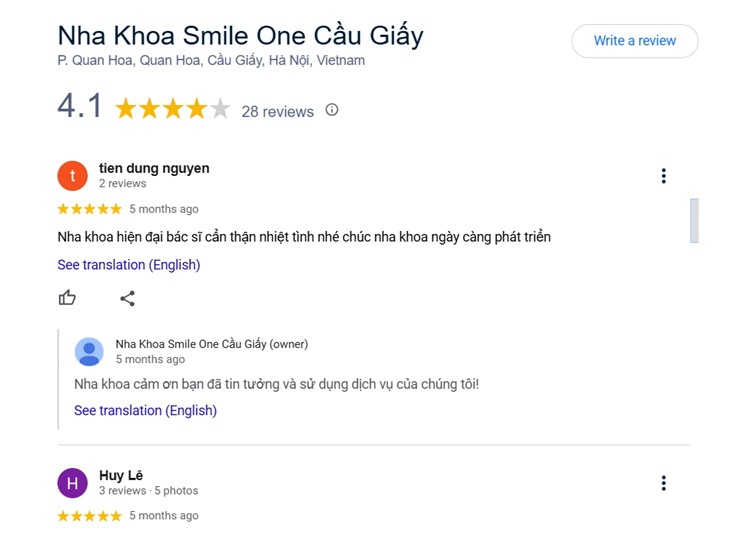 Những phản hồi tích cực về chất lượng dịch vụ tại phòng khám nha khoa Cầu Giấy Smile One