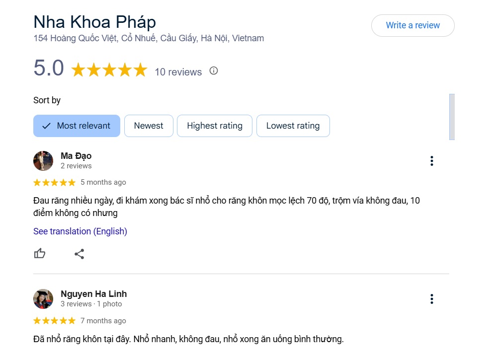 Cầu Giấy là khu vực với nhiều phòng nha chẩn trị và Nha khoa Pháp là một trong những đơn vị uy tín, nhận được nhiều đánh giá tích cực 