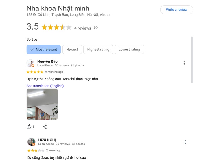 Nha khoa Nhật Minh được khách hàng review có mức giá tương đối cao