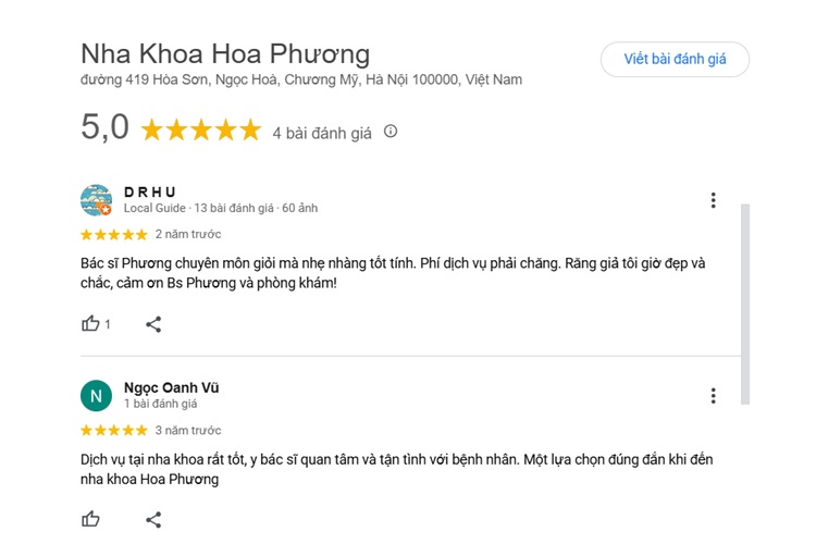 Nha khoa Hoa Phương nhận được nhiều lời khen về tay nghề bác sĩ nhẹ nhàng, chu đáo