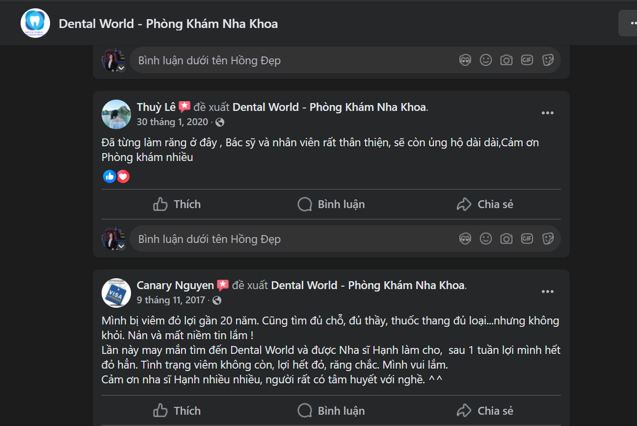 Những đánh giá của khách hàng về Nha Khoa DENTAL WORLD 