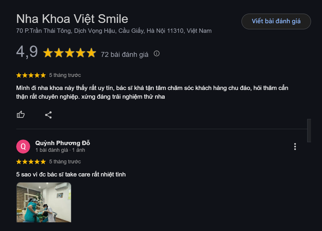 Các phản hồi tích cực từ khách hàng về nha khoa Việt Smile 