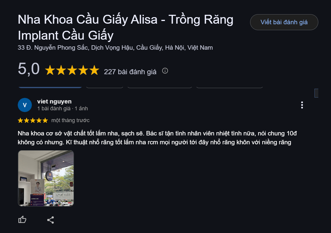 Hơn 200 đánh giá 5 sao từ khách hàng về nha khoa Alisa