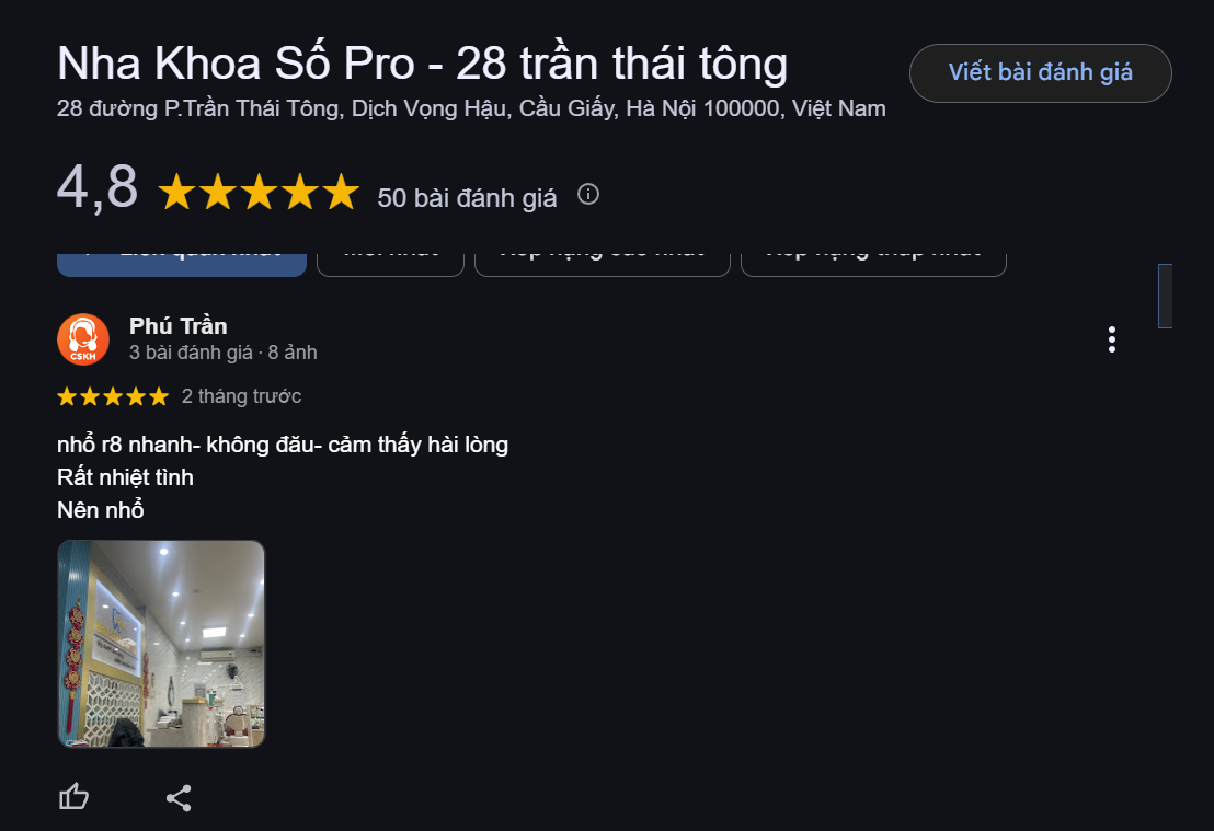 Nha khoa Số Pro được nhiều khách hàng tin tưởng và đánh giá cao