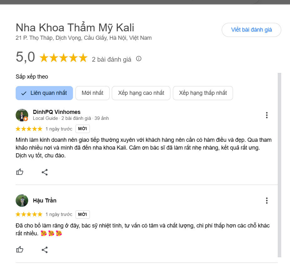 Khách hàng đánh giá cao về chất lượng dịch vụ và sự tận tâm của đội ngũ bác sĩ tại KaLi Dental