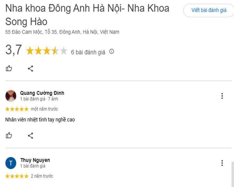 Đánh giá về nha khoa Song Hào