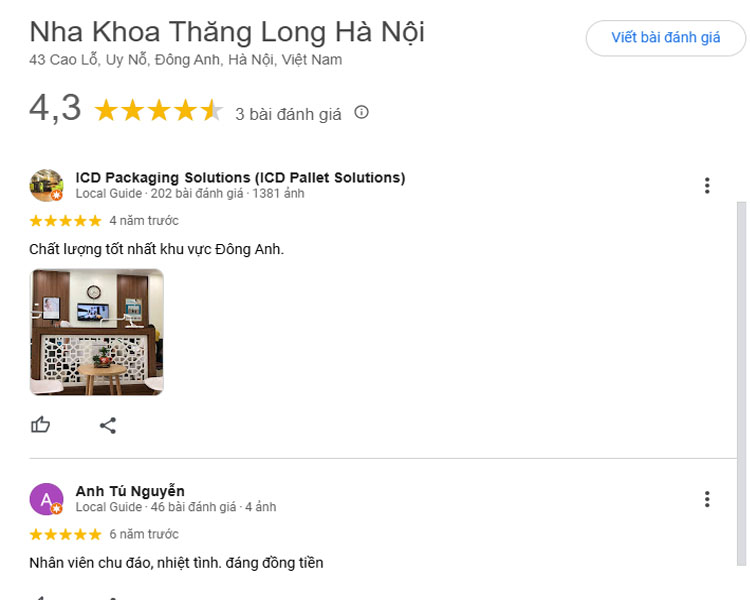 Đánh giá về nha khoa Thăng Long