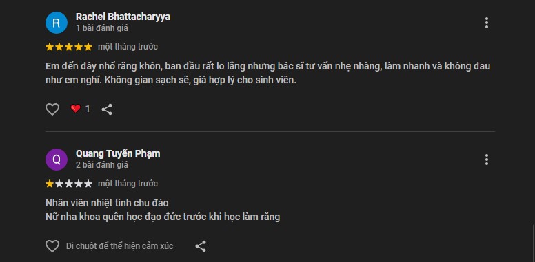 Người dùng đánh giá nha khoa