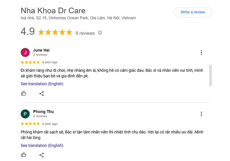 Đánh giá nha khoa Dr Care