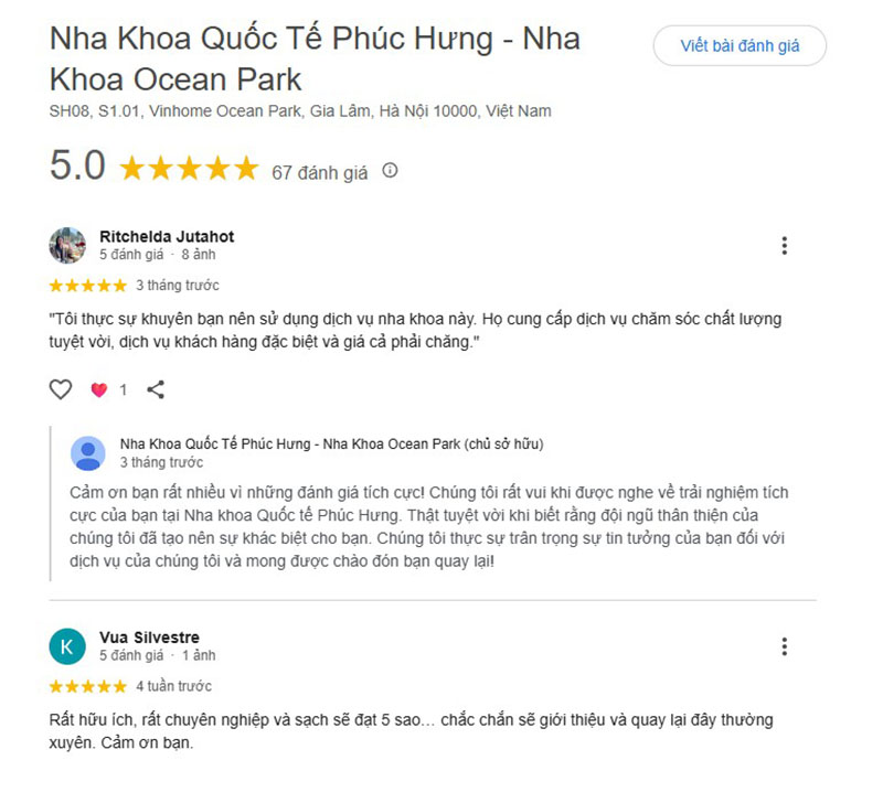 Đánh giá về nha khoa Phúc Hưng