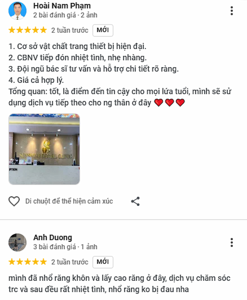 Khách hàng đánh giá cao dịch vụ và cơ sở vật chất tại nha khoa