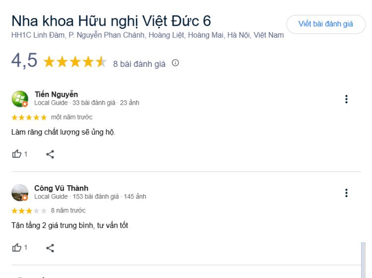 Nha khoa ở Hoàng Liệt: Địa chỉ, bảng giá và đánh giá chi tiết Nhận xét về Hữu nghị Việt Đức