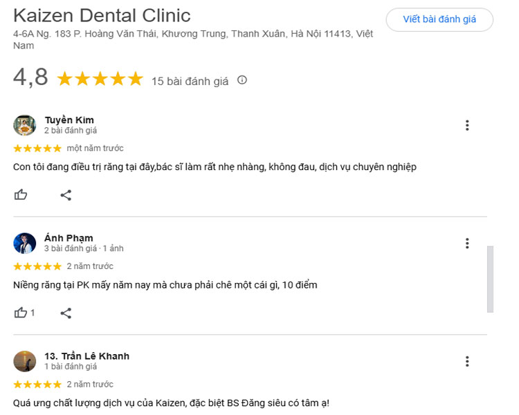 Cập nhật địa chỉ các nha khoa ở Khương Trung mới nhất Đánh giá về Kaizen Dental Clinic