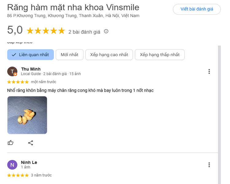 Cập nhật địa chỉ các nha khoa ở Khương Trung mới nhất Đánh giá về nha khoa VinSmile