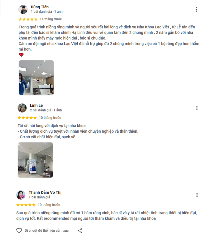 Địa chỉ nha khoa ở Minh Khai được nhiều khách hàng tin chọn Đánh giá của khách hàng