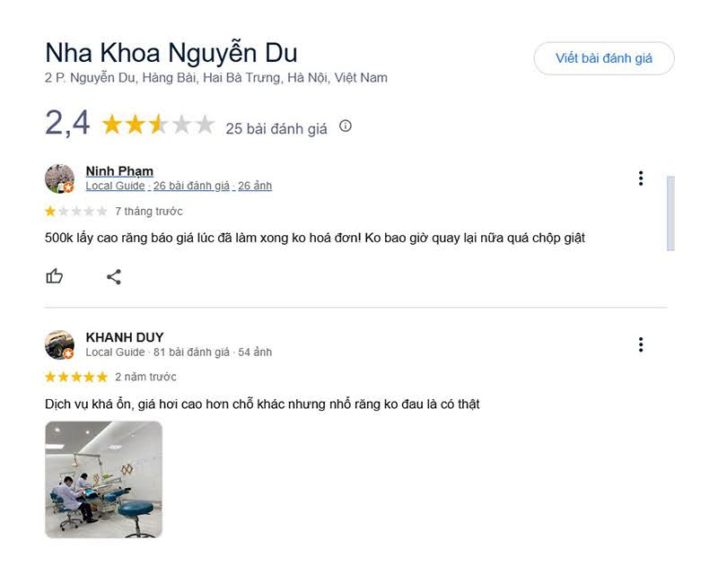 Cẩm nang nha khoa ở Nguyễn Du: Dịch vụ, chi phí, đánh giá Bên cạnh những nhận xét tốt cũng còn tồn tại vấn đề ở khâu chăm sóc