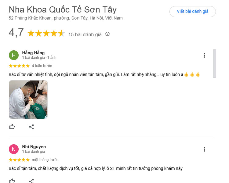 Đánh giá nha khoa Quốc tế Sơn Tây