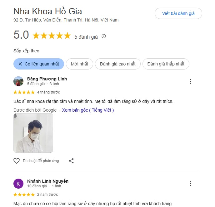 Hé lộ các nha khoa ở Thanh Trì phù hợp với ngân sách của bạn Đánh giá khách hàng về nha khoa Hồ Gia