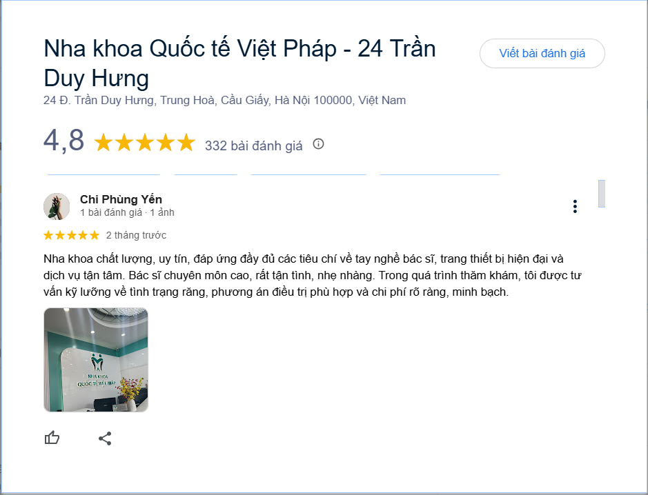 Nha khoa Quốc tế Việt Pháp cơ sở Trần Duy Hưng nhanh chóng khẳng định vị thế là một trong những phòng khám nha khoa chất lượng cao tại khu vực thủ đô