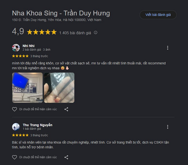 Những phòng khám nha khoa ở Trần Duy Hưng có giá cả hợp lý Đánh giá khách hàng
