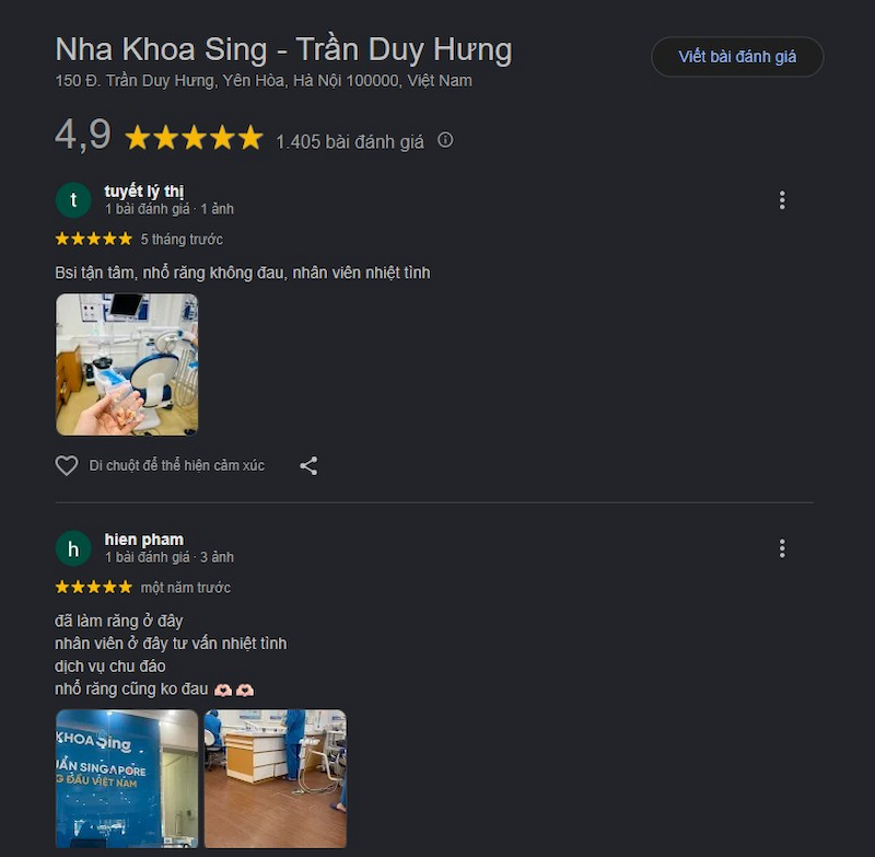 Những phòng khám nha khoa ở Trần Duy Hưng có giá cả hợp lý Đánh giá khách hàng