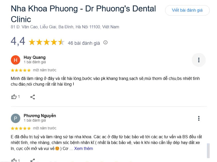 Danh sách phòng khám nha khoa ở Văn Cao uy tín và chất lượng Nha khoa Phương là địa chỉ phòng khám đáng tin cậy tại khu vực Văn Cao