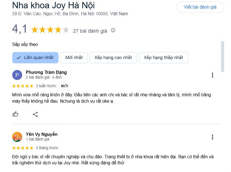 Danh sách phòng khám nha khoa ở Văn Cao uy tín và chất lượng Nhận xét từ khách hàng