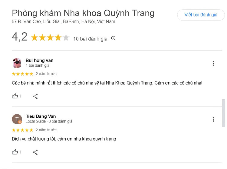 Danh sách phòng khám nha khoa ở Văn Cao uy tín và chất lượng Nhận xét từ khách hàng