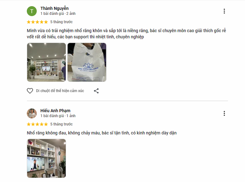 Người bệnh phản hồi tốt về bác sĩ và sự tận tâm của nha khoa