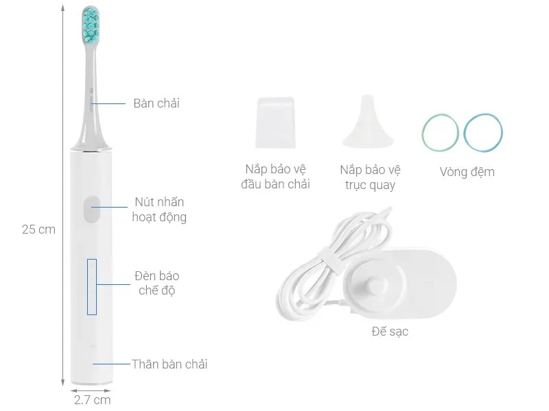 Review chi tiết top 7 bàn chải điện cho răng nhạy cảm Bàn chải điện Xiaomi Mi T500 có lông mềm mại, đầu bàn chải được vô trùng bằng UV an toàn