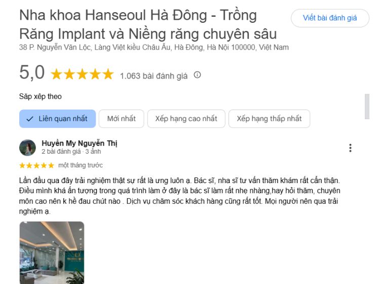 Top nha khoa Làng Việt kiều Châu Âu ở Hà Đông uy tín Đánh giá về Hanseoul