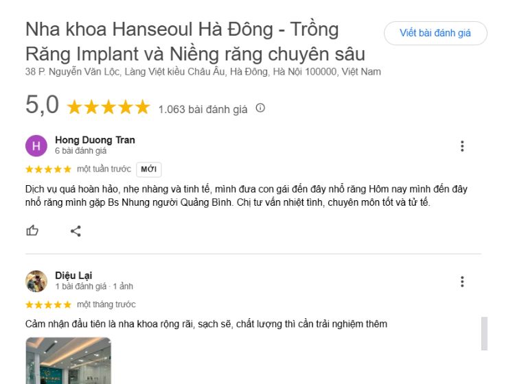 Top nha khoa Làng Việt kiều Châu Âu ở Hà Đông uy tín Feedback về Hanseoul