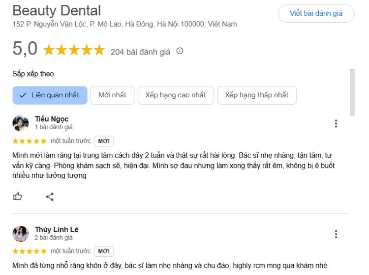 Top nha khoa Làng Việt kiều Châu Âu ở Hà Đông uy tín Feedback về Beauty Dental