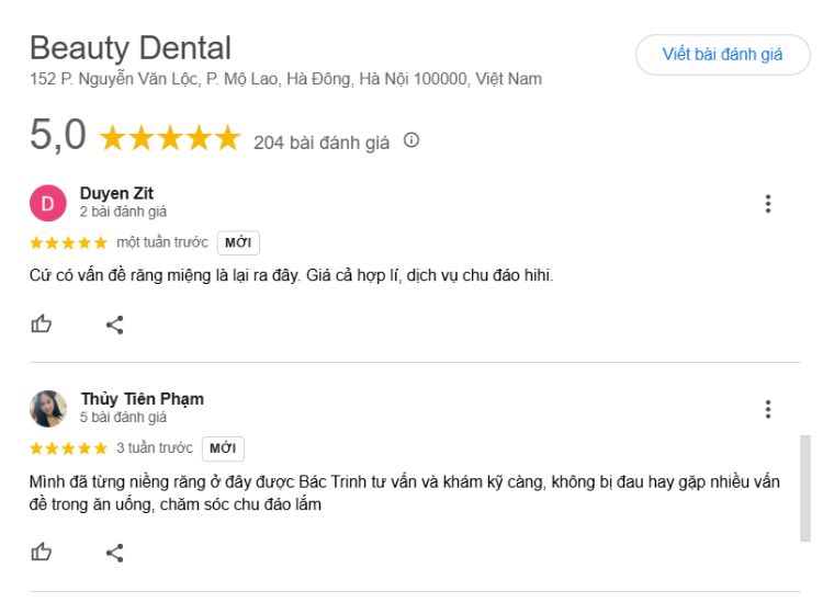 Top nha khoa Làng Việt kiều Châu Âu ở Hà Đông uy tín Nhận xét về Beauty Dental