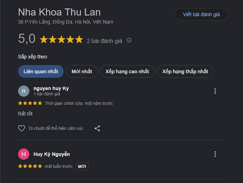 Tổng hợp nha khoa ở Yên Lãng Thịnh Quang chất lượng Đánh giá khách hàng