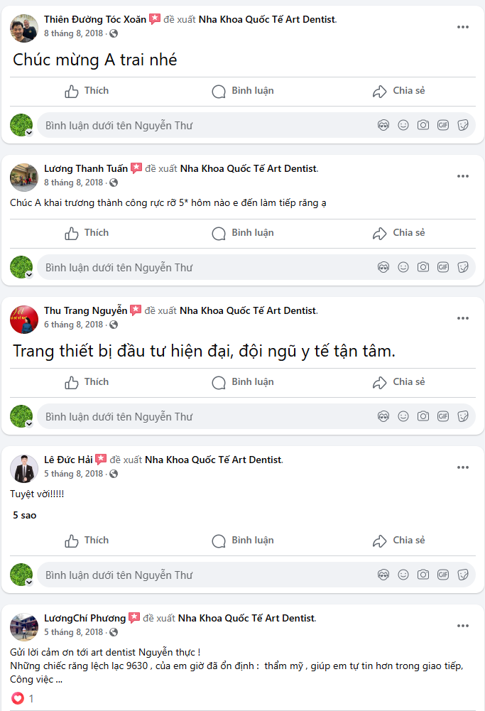 Nhận xét của khách hàng về Nha khoa Thẩm mỹ Quốc tế Art Dentist 