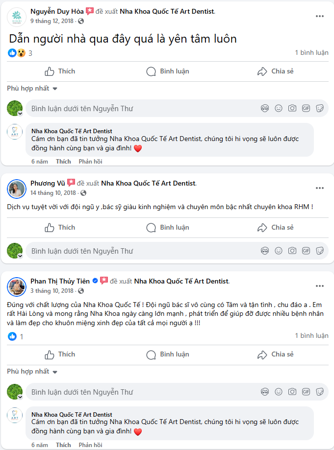 Nhận xét của khách hàng về Nha khoa Thẩm mỹ Quốc tế Art Dentist 