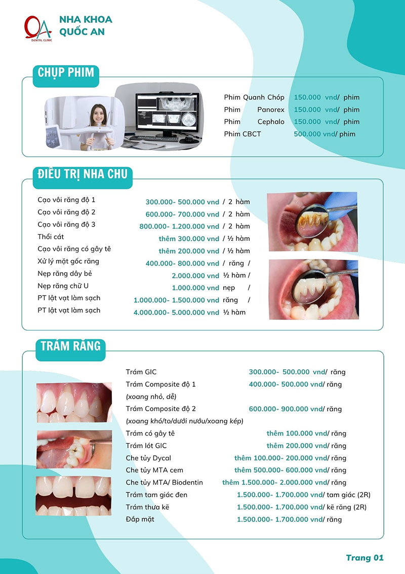 Nha khoa Quốc An – Phòng khám uy tín, đặt lịch khám nhanh Bảng giá dịch vụ của Quốc An