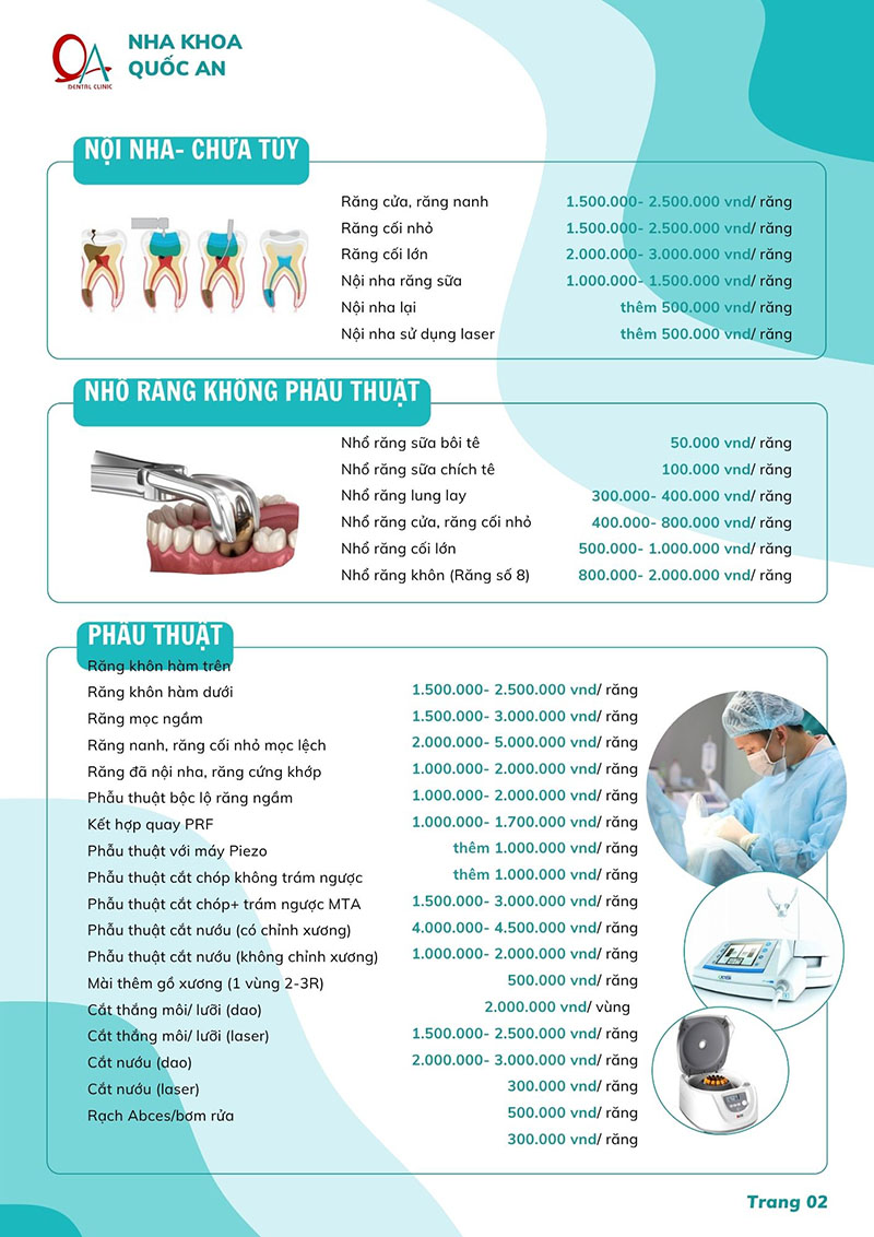 Nha khoa Quốc An – Phòng khám uy tín, đặt lịch khám nhanh Bảng giá dịch vụ của Quốc An