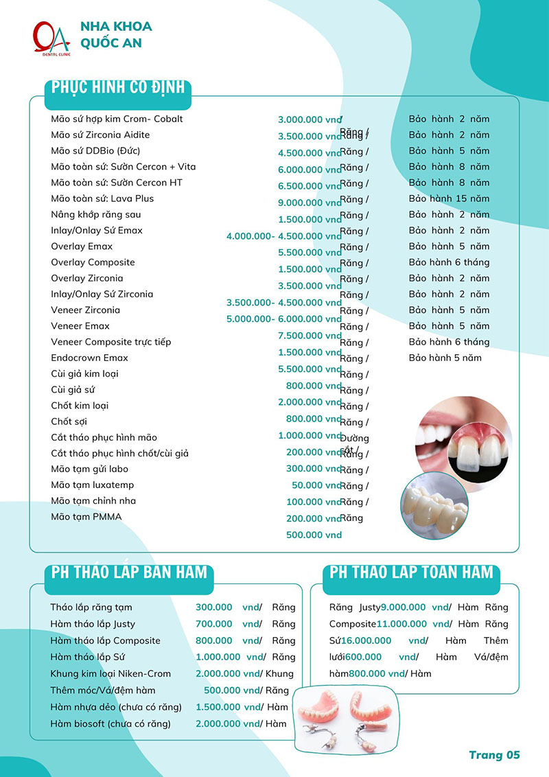 Nha khoa Quốc An – Phòng khám uy tín, đặt lịch khám nhanh Bảng giá dịch vụ của Quốc An