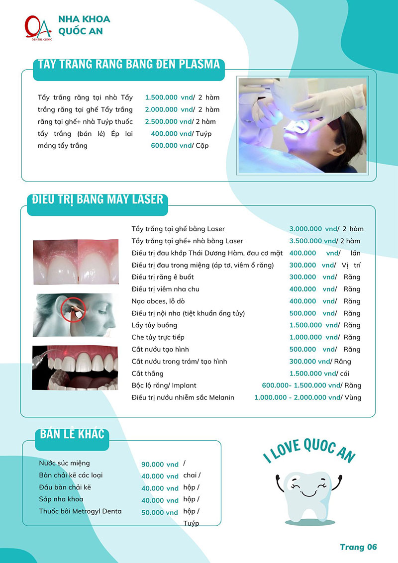 Nha khoa Quốc An – Phòng khám uy tín, đặt lịch khám nhanh Bảng giá dịch vụ của Quốc An