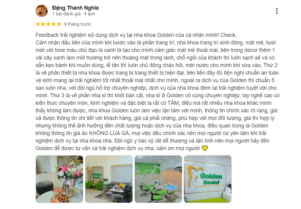 Nha khoa Golden chăm sóc răng miệng chuyên sâu toàn diện đánh giá của khách hàng