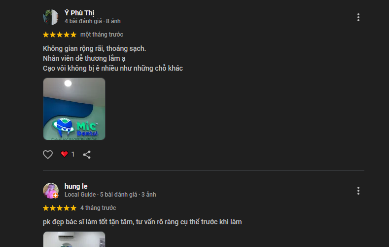 Nha khoa MIC đáp ứng mọi nhu cầu chăm sóc điều trị răng miệng đánh giá của khách hàng