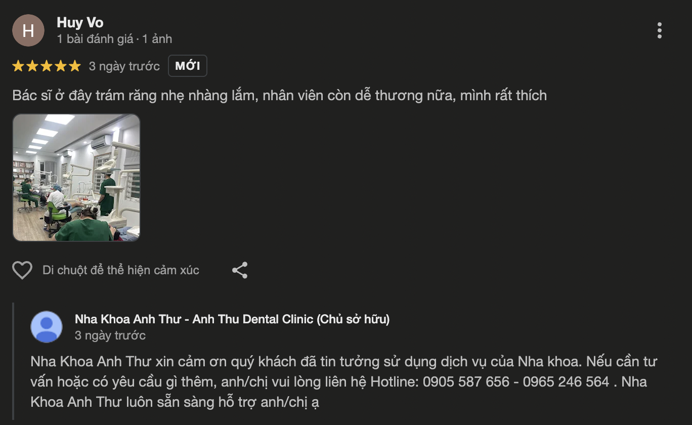 Nha khoa Anh Thư - Địa chỉ nha khoa uy tín, chất lượng tại Đà Nẵng đánh giá của khách hàng
