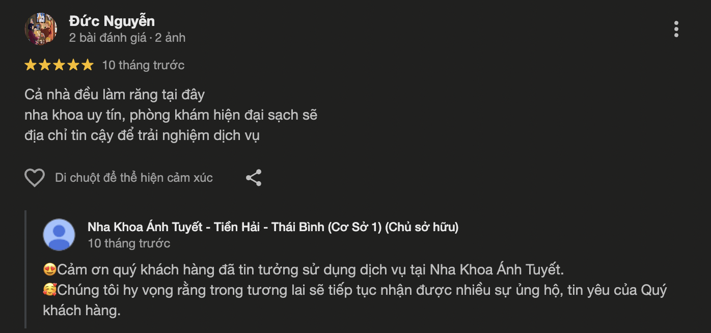 Nha khoa Ánh Tuyết: Địa chỉ tin cậy cho người dân địa phương đánh giá của khách hàng