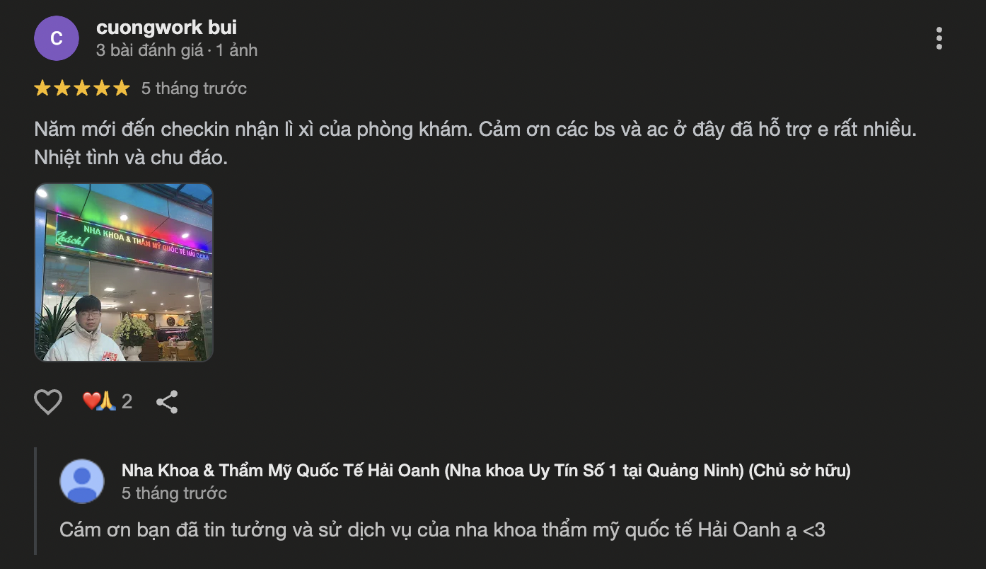 Nha khoa Hải Oanh: Nha khoa thẩm mỹ uy tín #1 tại Quảng Ninh đánh giá cao từ khách hàng